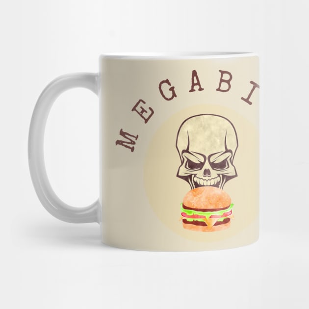 Megabyte Pun - Food Pun - Skull Eating a Burger by Yas R